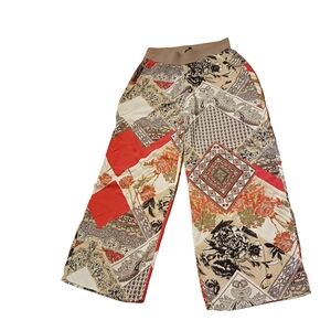 Bobeau Fabulous Abstract Print Wide Leg Rayon Pants Ladies Large Statement